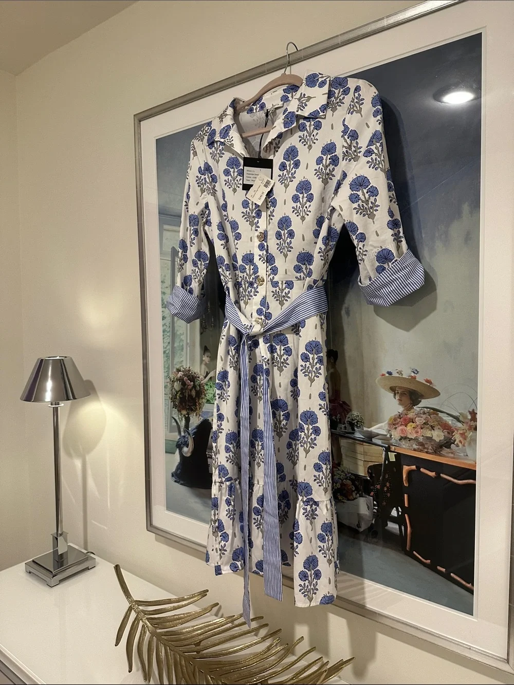 PATTY KIM Blue and White Floral Midi Shirt Dress - Picture 1 of 5